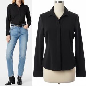 530 Paul Harris Design | NWOT USA Vintage Black Button-Front Blouse (Size 2)